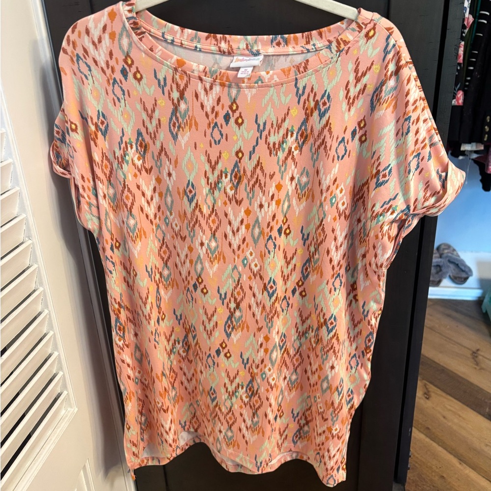 LuLaRoe Boxy Blouse in Orange and Pink Relaxed Fit